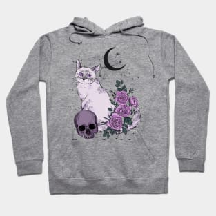 Goth Cat with Skull and Roses Hoodie